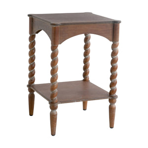 English Elm 15.5x15.5x23.5" Farmhouse Wood Side Table Barley Twist Legs Tiered Open Shelving W2078P460667
