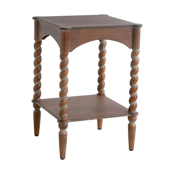English Elm 15.5x15.5x23.5" Farmhouse Wood Side Table Barley Twist Legs Tiered Open Shelving W2078P460667