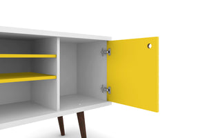 English Elm Liberty 53" Mid-Century Modern Tv Stand In White & Vibrant Yellow With Smart Storage Solutions B365P398338