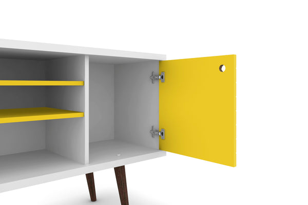 English Elm Liberty 53" Mid-Century Modern Tv Stand In White & Vibrant Yellow With Smart Storage Solutions B365P398338