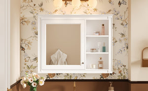 English Elm 36'' Modern Medicine Cabinet Wall Mounted Mirror with Adjustable Shelf, MDF Durable Storage, White N710P322791K