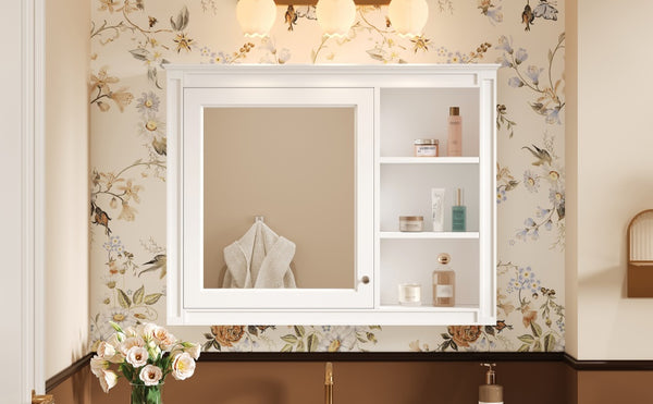 English Elm 36'' Modern Medicine Cabinet Wall Mounted Mirror with Adjustable Shelf, MDF Durable Storage, White N710P322791K