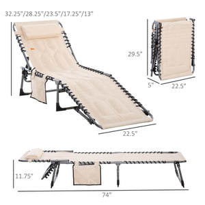 English Elm Outsunny Padded Reclining Outdoor Chaise with Headrest Foldable Steel Frame Lounge Chair Beige W2225P175534
