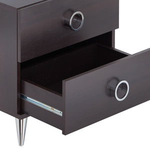 English Elm Elms Espresso Finish Accent Table with 2 Drawers, Silver Ring Pulls, Tapered Legs, Durable Synthetic Wood B2726P254142
