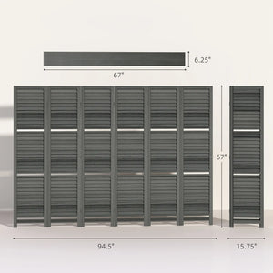 English Elm 6 Panel Paulownia Wood Louvered Room Divider with Shelves for Open Living Spaces Charcoal Grey T3971P405375