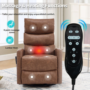 English Elm Heat Massage Rocker Recliner with 360 Swivel Fabric Upholstery for Living Room Comfort W3224P505191