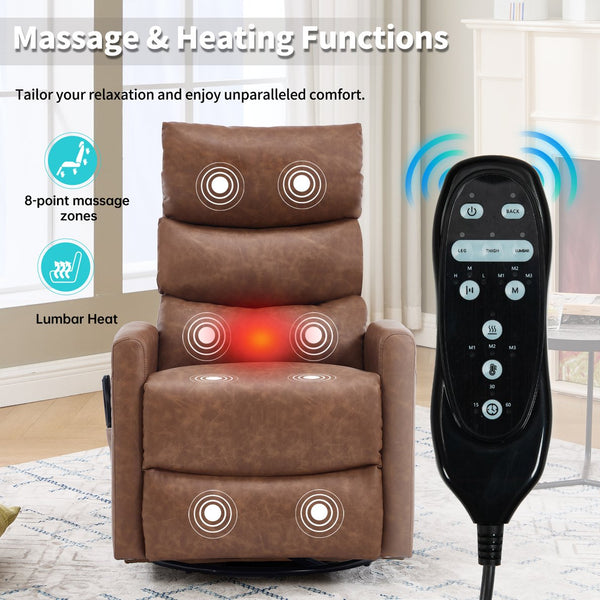 English Elm Heat Massage Rocker Recliner Swivel Chair with Lumbar Warmth in Soft Fabric W3224P357577