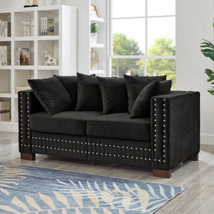 English Elm Modern Velvet Loveseat With Square Armrests & Silver Nailhead Accents - Stylish Comfort For Any Space W1097S00184