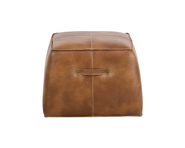 Sunpan Aspen Ottoman - Stylish Faux Leather Cube with Decorative Handle for Modern Spaces, 21" Square Tobacco Tan