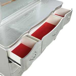 English Elm Eros Silver 4Pc Queen Bedroom Set with Upholstered Button-Tufted Headboard, 9-Drawer Dresser, USB B009S01617