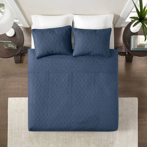 JLA Home Madison Park - 3 Reversible Quilt Set with Textured Stitching, Prewashed Cotton Fill, Antimicrobial, Year-Round Comfort Navy MP13-4972
