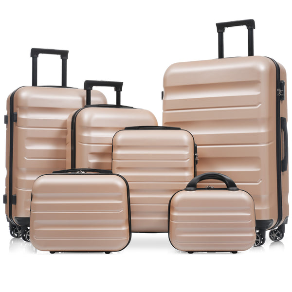 English Elm 6-piece Abs Hardshell Suitcase Set with Spinner Wheels Nested Storage Travel Ready Champagne N730P262652E