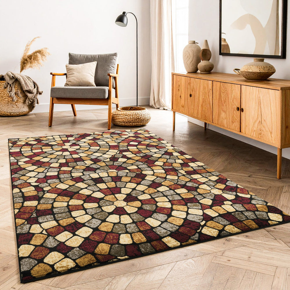 English Elm Bristol Tile Inspired Geometric Area Rug Low Pile for Dining and Living Spaces B186P452301