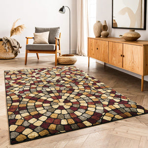 English Elm Bristol Tile Inspired Geometric Area Rug Low Pile for Dining and Living Spaces B186P452301