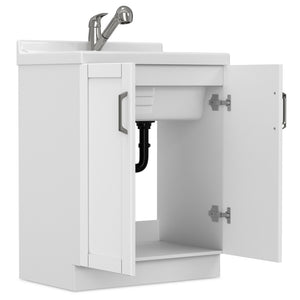 English Elm Murphy Beadboard Laundry Sink Cabinet with Deep Abs Basin and Chrome Faucet Included B136P427211