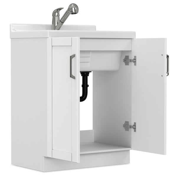 English Elm Murphy Beadboard Laundry Sink Cabinet with Deep Abs Basin and Chrome Faucet Included B136P427211