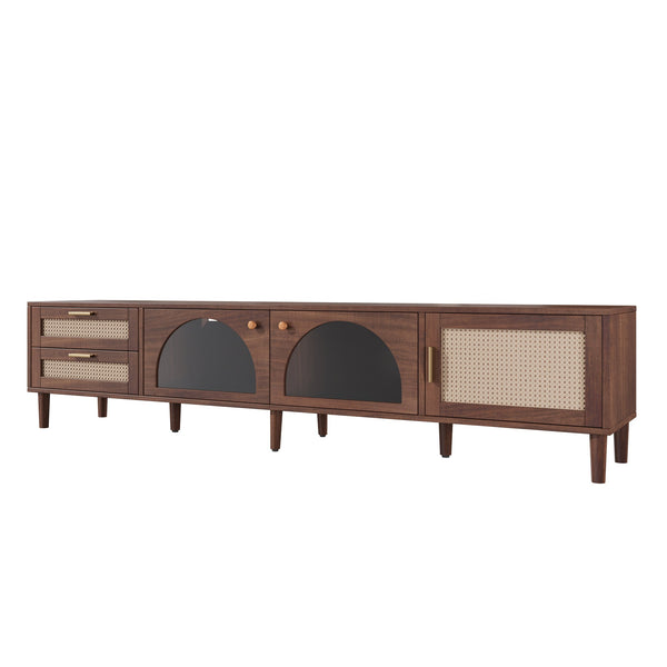 English Elm Rattan Door Media Console with Pine Legs Modern Farmhouse Tv Stand for Large Living Rooms N710P365042P