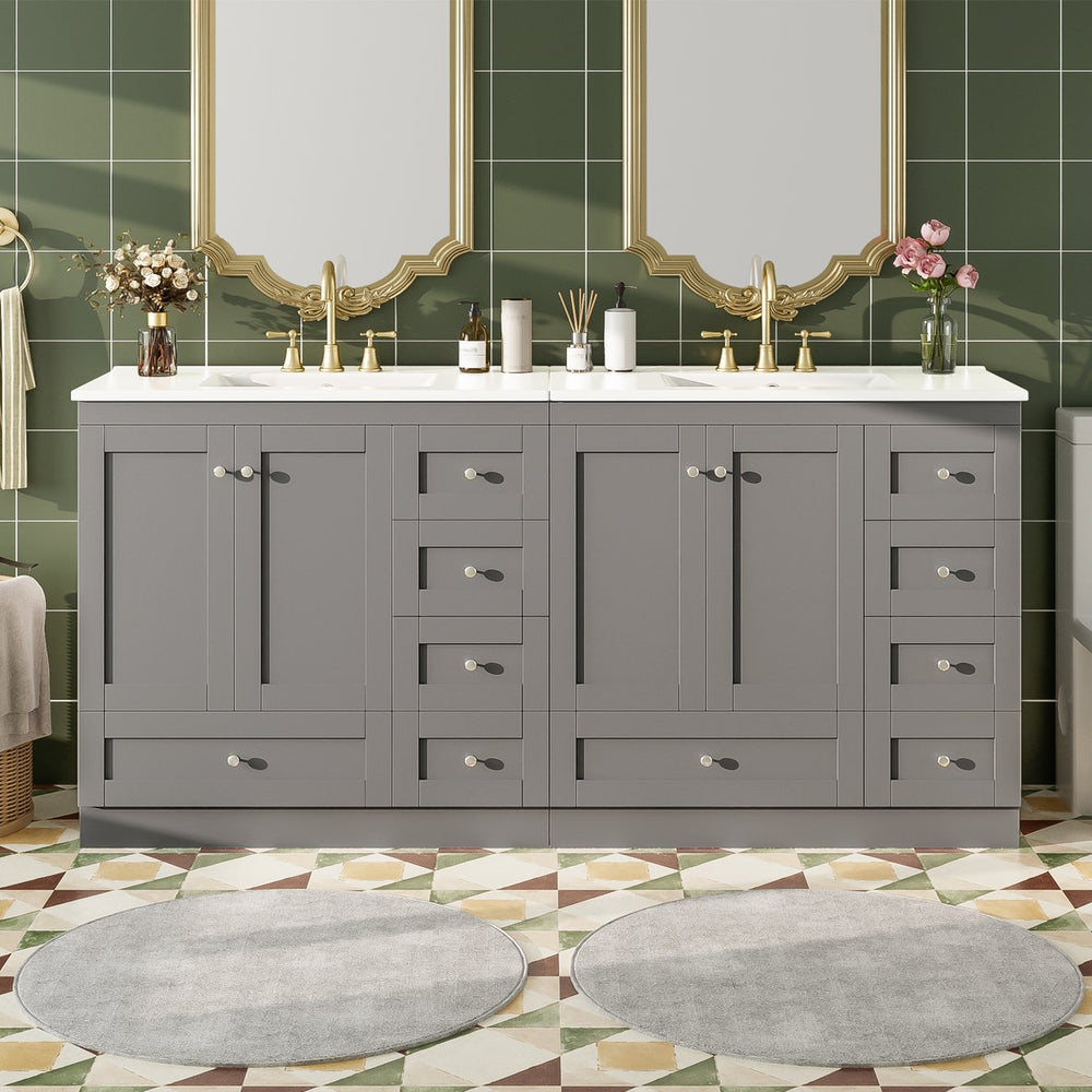 English Elm 72 Shaker Bathroom Vanity 72" Double-Sink Freestanding with Ceramic Basin, Soft-Close Drawers & Doors Grey N729P000010E