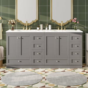 English Elm 72 Shaker Bathroom Vanity 72" Double-Sink Freestanding with Ceramic Basin, Soft-Close Drawers & Doors Grey N729P000010E