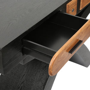 English Elm Ashwood Veneered Console Table with X Frame Legs and Two Drawers for Entryway Decor W3040P455738