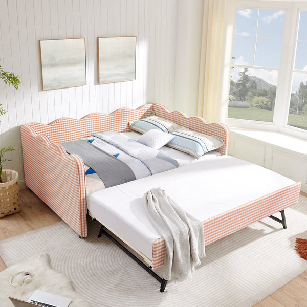 English Elm Spare Plaid Upholstered Convertible Daybed with Usb Port for Kids or Guest Rooms W1413P384961