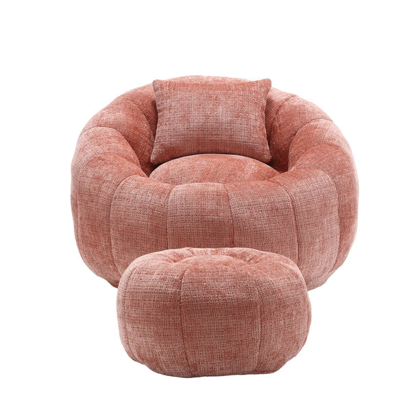 English Elm UNITED Cloud-Luxe Chenille Memory Foam Bean Bag Chair with Ottoman and Pillow for Ultimate Comfort Pink W1568P361686