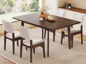 English Elm 5-piece Rectangular Rubberwood Dining Set with Linen Upholstered Chairs for Modern Kitchens Dark Walnut N752S400018D