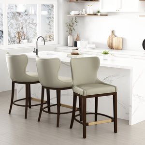 English Elm Blair Stone Leatherette Counter Stool – Chic Beech Wood Legs, Wingback Design, Fully Assembled Comfort B365P398067