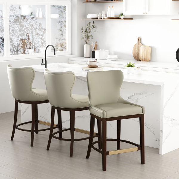 English Elm Blair Stone Leatherette Counter Stool – Chic Beech Wood Legs, Wingback Design, Fully Assembled Comfort B365P398067