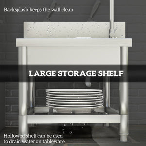 English Elm HOMCOM Stainless Steel Outdoor Utility Sink with Deep Basin, Hot/Cold Faucet & Lower Shelf, 22" W2225P217249
