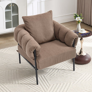 English Elm TS Modern decorative chair with plush teddy fleece upholstery and gold metal legs for luxe comfort and style Light Coffee W2311P308064