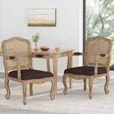 Christopher Knight Home® - Noble House - Andrea French Country Wood And Cane Upholstered Dining Armchair (Set Of 2)