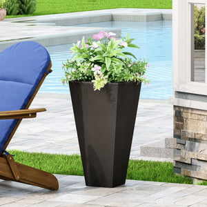 English Elm 13" Mgo Cast Stone Tapered Square Planter Architectural Matte Black Patio Accent Rust 69574.00BLK