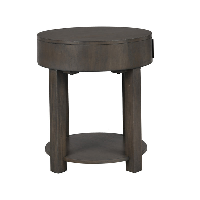 English Elm Jonata Round Two Tier Mdf End Table with Built in Usb Charging for Living Room B2749P413273