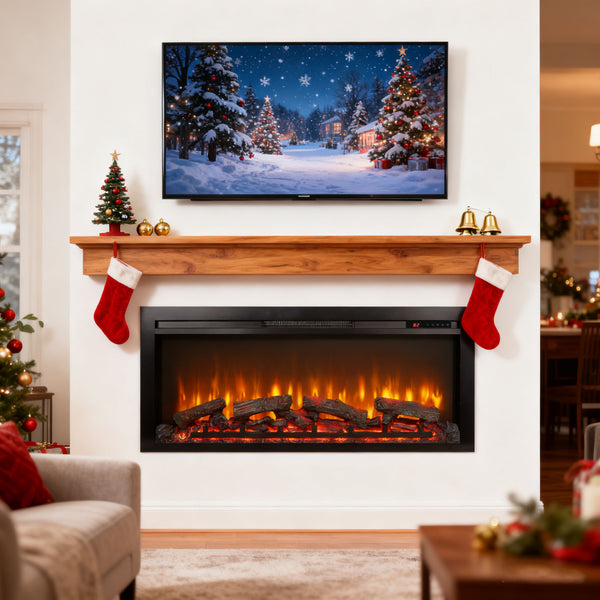 English Elm 44 Inch Recessed Electric Fireplace with Led Flame Heater and Remote for Living Rooms W1769P171420