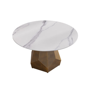 English Elm 53" Round Marble Dining Table - Elegant Artificial Marble Top With Metal Base For 6 Guests, White W1535S00365