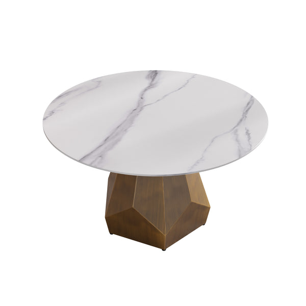 English Elm 53" Round Marble Dining Table - Elegant Artificial Marble Top With Metal Base For 6 Guests, White W1535S00365