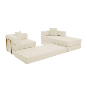 English Elm 108'' Modular Cloud Sectional Corduroy Couch with Fold Flat Backrest for Living Rooms Beige W1117S00291