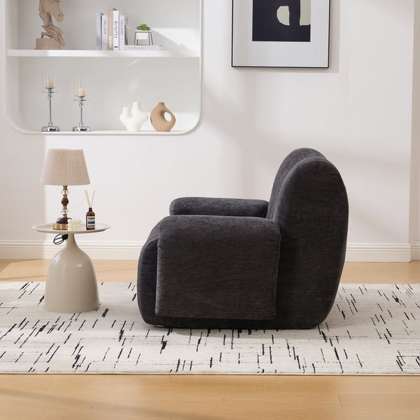 English Elm 42" Oversized Chenille Accent Chair Deep Foam Seat Lounge Armchair for Living Room Black W3118P453261