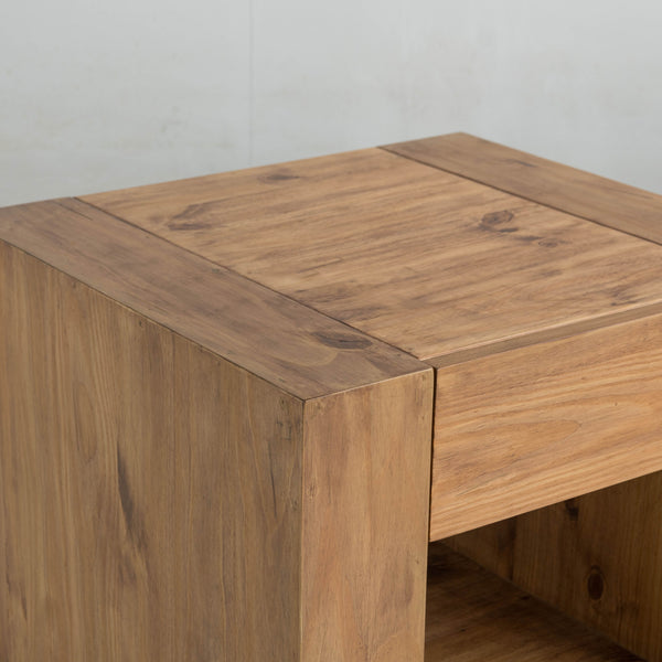 English Elm Harlan Oak Finish End Table with Wheels, 2 Drawers & Open Shelf, Durable Synthetic Wood Accent Table B2726P251669