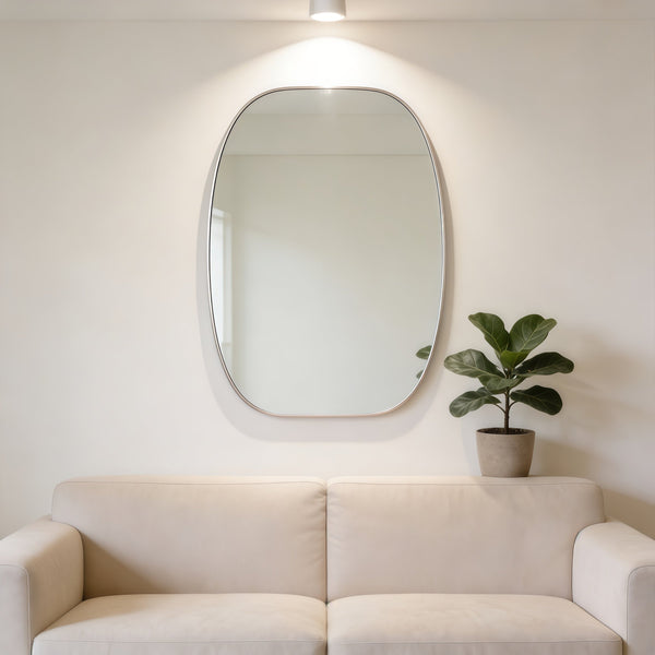English Elm 30x40 Oval Wall Mirror Slim Metal Frame Distortion Free Glass Bathroom Entryway Accent Silver W2203P476483