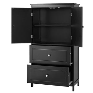 English Elm Bathroom Storage Cabinet with Two Doors and Drawers, Adjustable Shelf, MDF Finish, Slim 28"L x 15"W Black N725P188460B