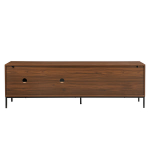 English Elm U-can Mid Century Walnut Media Console with Sliding Doors and Metal Frame for Living Rooms Brown N724P360370D
