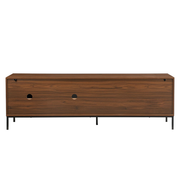 English Elm U-can Mid Century Walnut Media Console with Sliding Doors and Metal Frame for Living Rooms Brown N724P360370D