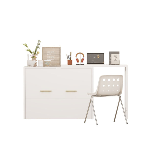 English Elm Twin Size Murphy Chest Bed With Foldable Cushion & Adjustable Desk - Space-Saving White Dresser Unit N733P272603W-GIGA