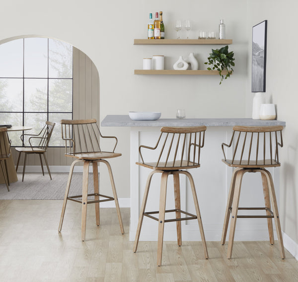 English Elm Fixed-height Swivel Barstool Whitewashed Spindle Back with Copper Footrest for Kitchen Islands B202P471173
