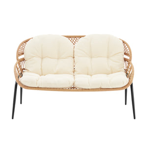 English Elm Pine 4-Piece Conversation Set with UV-Resistant Waterproof Fabric, Removable Cushions & Glass Top Cream B365P397657