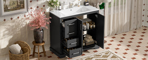 English Elm 36" Modern Bathroom Vanity with Ceramic Sink, Soft-Close Doors, 3 Drawers & Ample Storage for Small Baths Black N729P280194B