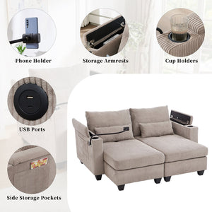 English Elm Convertible Chaise Lounge 63" Loveseat Sofa Bed With Usb Ports, Cup Holders & Storage For Small Spaces N719S002020D