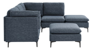 English Elm Linen Upholstered Modular Sectional Sofa with Tall Black Metal Legs for Open Living Dark Blue B2748S00124